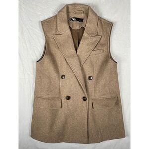 ZARA Women's Tan Double‎ Breasted Lapel Sleeveless Blazer Vest Size S